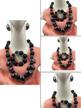 Load image into Gallery viewer, Necklace Earring Bracelet Set Black & Gun