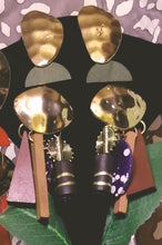 Load image into Gallery viewer, Four Layer Wooden Danglers Gold Plated Push Back Earrings