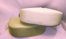 Load image into Gallery viewer, 1/2 Moon Straw Cognac Round Wooden Handles Drawstring Pouch Handbag