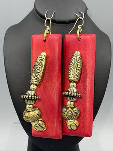 Earrings | 1-Of-A-Kind | Red Wooden Rectangles