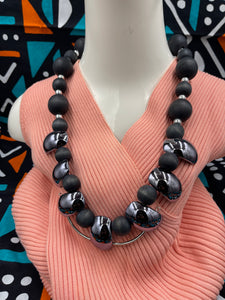 Necklace Earring Bracelet Set Black & Gun