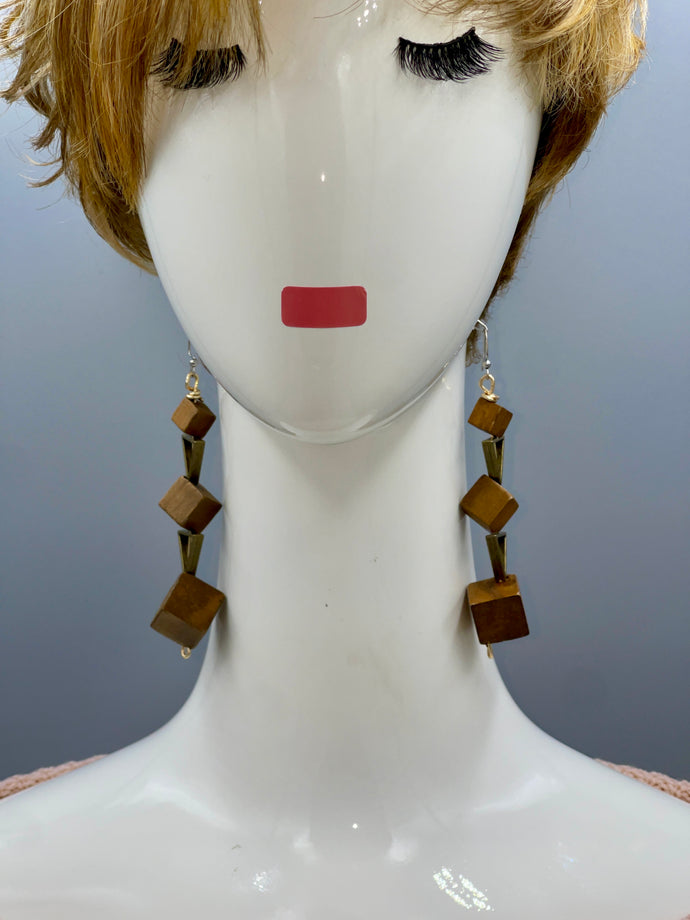 Earrings Wooden Cubes