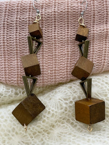 Earrings Wooden Cubes