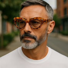 Load image into Gallery viewer, Sunglasses Marbled Orange Gold Cat-Eyes
