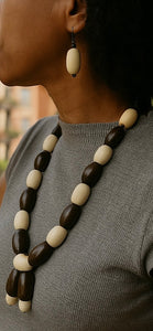 Necklace Earring 2 Pc. Set Wooden Barrels