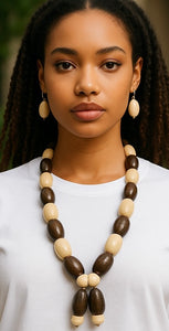Necklace Earring 2 Pc. Set Wooden Barrels