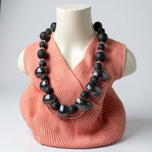Necklace Earring Bracelet Set Black & Gun