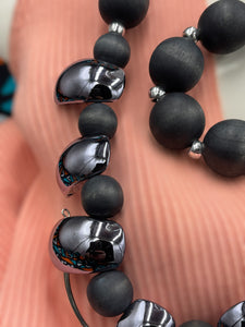 Necklace Earring Bracelet Set Black & Gun