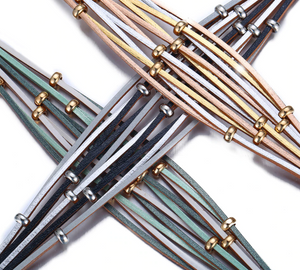 Multi Strand Sage & Forest Green Leather Strands Gold Plated Magnetic Closure