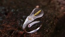 Load image into Gallery viewer, Sterling Silver Crystal Calla Lily Red CZ Adjustable Ring
