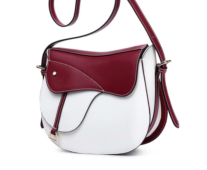 Burgundy & White Leather Saddle Shoulder Bag