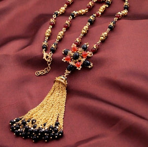 10K Gold Plated Red & Black Bead Necklace