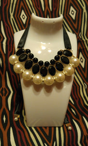 Black & Pearl Ribbon Necklace