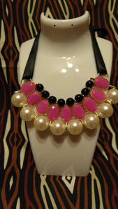 Black & Pearl Ribbon Necklace