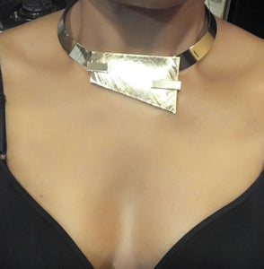 Gold Silver Etched Choker Necklace