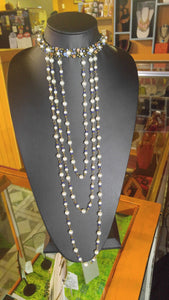Long Pearl & Crystals Bib Choker