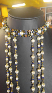 Long Pearl & Crystals Bib Choker