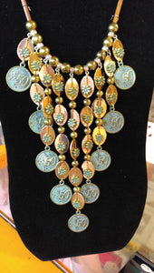 Green Coins Leather Chain Necklace