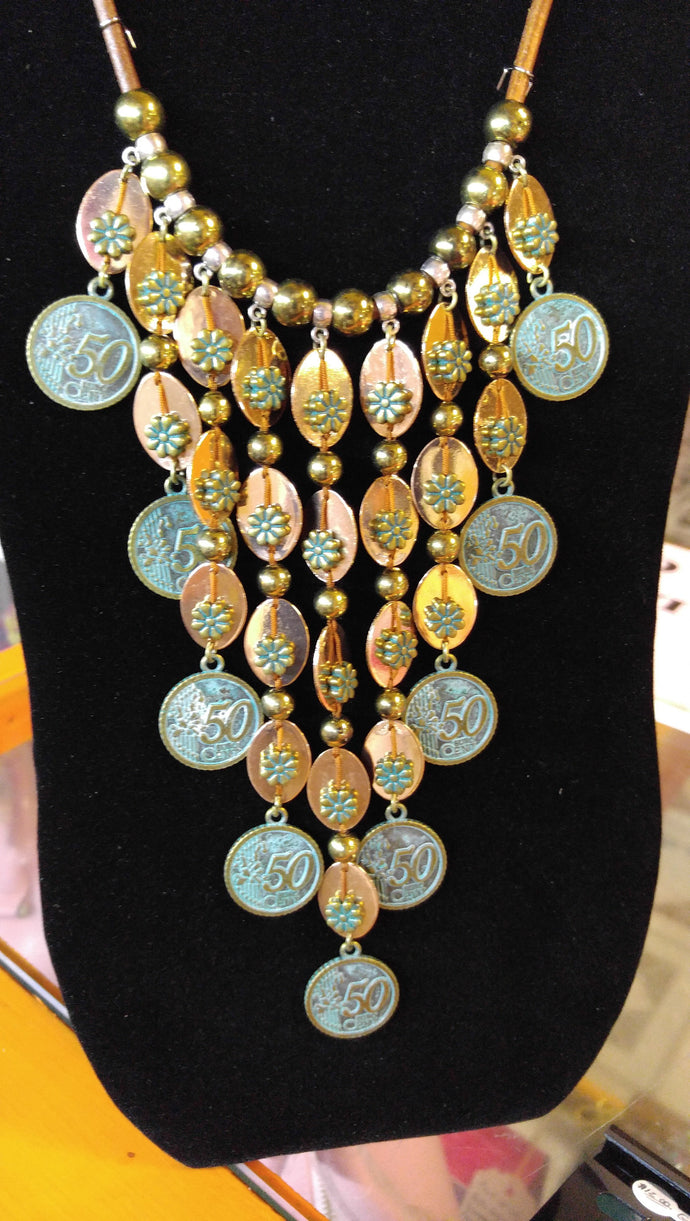Green Coins Leather Chain Necklace