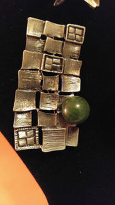 Lattice Square Simulated Pearl Gunmetal Brooch