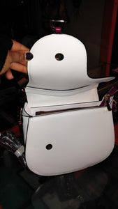 Burgundy & White Leather Saddle Shoulder Bag
