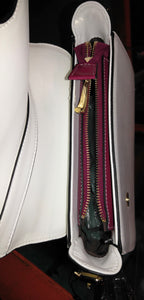 Burgundy & White Leather Saddle Shoulder Bag