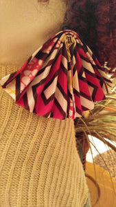 Burgundy Yellow Fabric Spreadable Fan Dangle Earrings