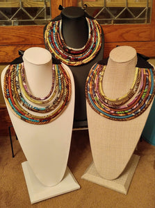 Neutral Earth Tones 8 Strand Fabric Rope Necklace