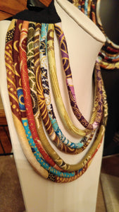 Neutral Earth Tones 8 Strand Fabric Rope Necklace