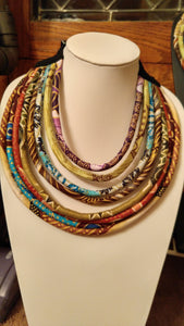 Neutral Earth Tones 8 Strand Fabric Rope Necklace