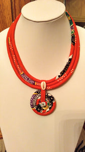 Red Fabric Cowry Necklace