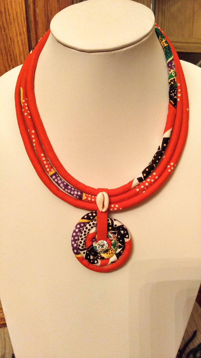 Red Fabric Cowry Necklace