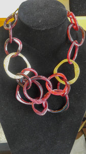 Blood Red Resin Gold Layered Chain Link Necklace