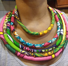 Load image into Gallery viewer, Vivid Pink &amp; Green Fabric Necklace
