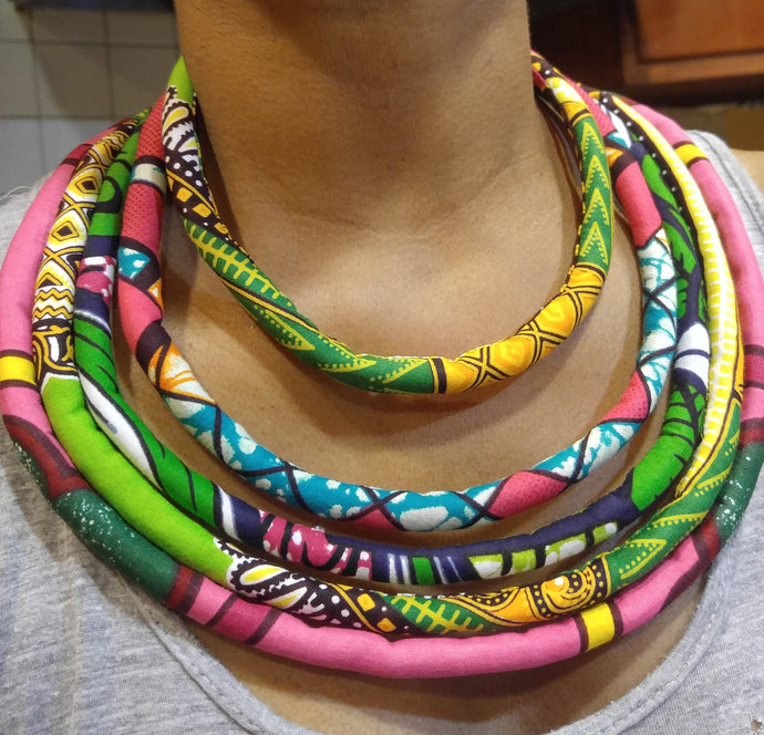 Vivid Pink & Green Fabric Necklace