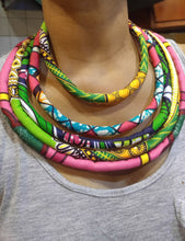 Load image into Gallery viewer, Vivid Pink &amp; Green Fabric Necklace
