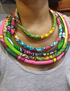 Vivid Pink & Green Fabric Necklace