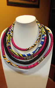 5 Strand Fabric Rope Necklace with Button Closure