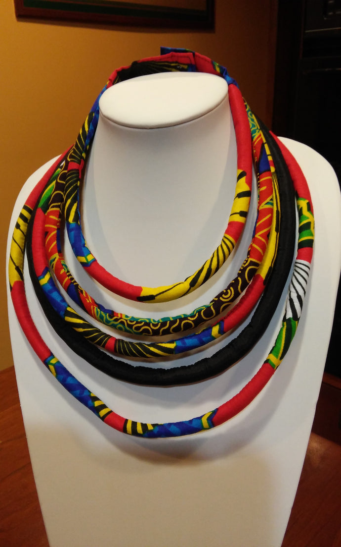 5 Strand Fabric Rope Necklace with Button Closure