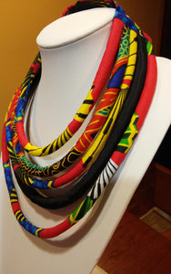 5 Strand Fabric Rope Necklace with Button Closure