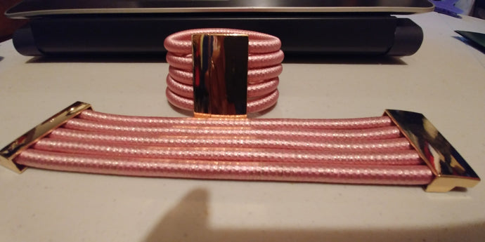 Pink Coiled Silk Wrapped Gold Magnet Closure Bracelet