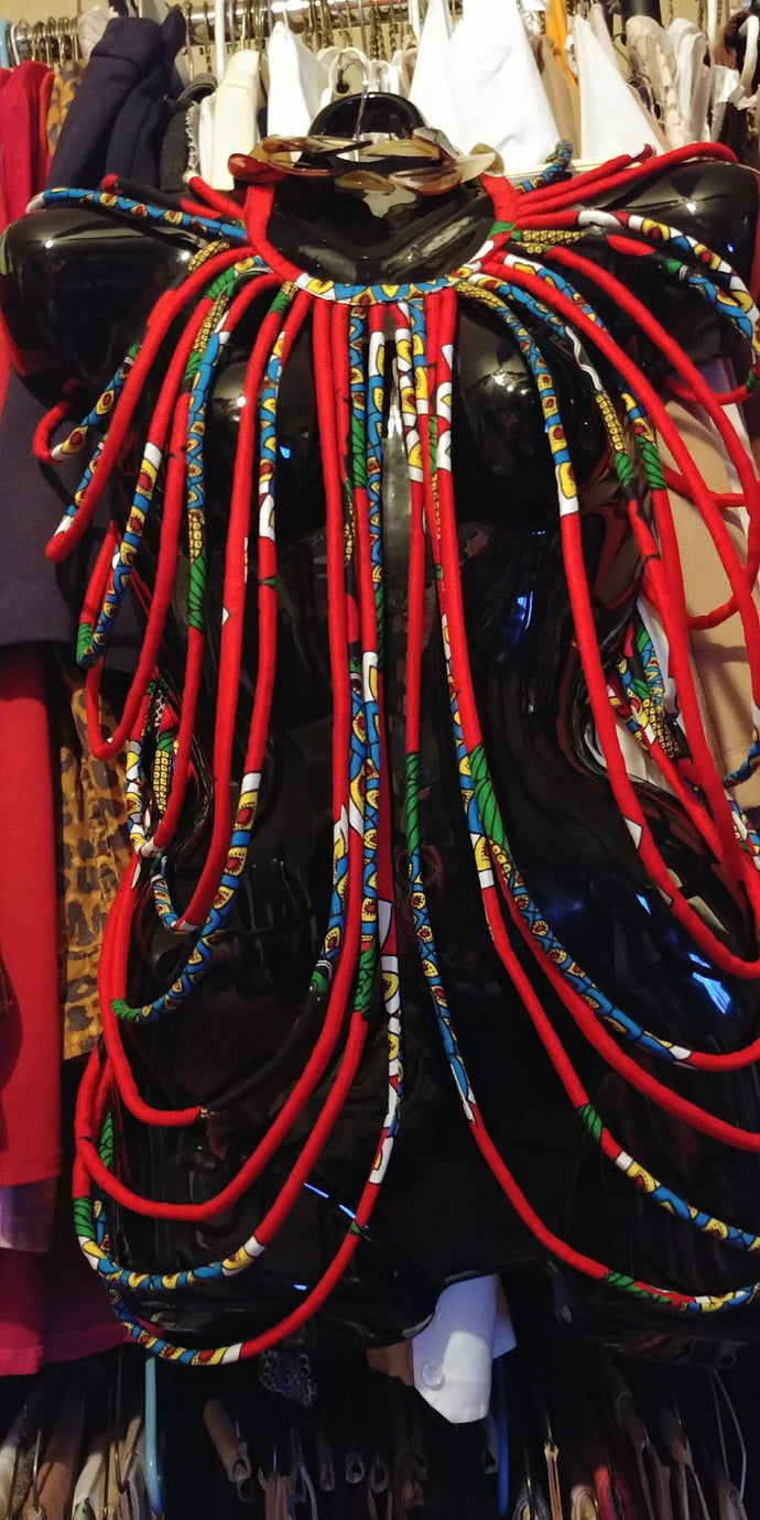 Multi Strand Ethnic Wax Fabric Pull Over Necklace