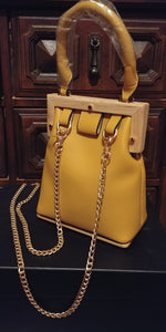Vegan Leather Wooden Base Handbag