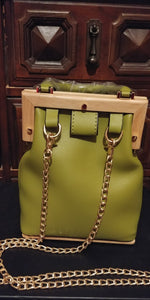 Vegan Leather Wooden Base Handbag
