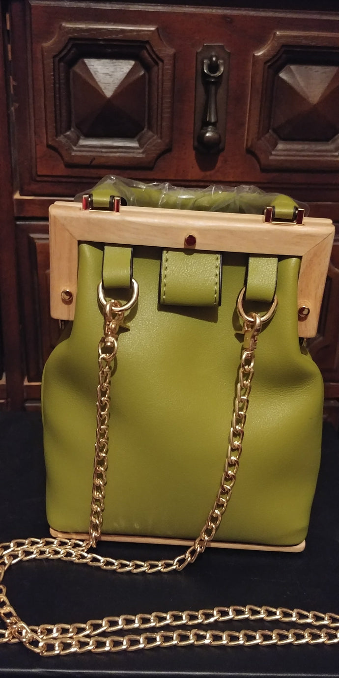 Vegan Leather Wooden Base Handbag