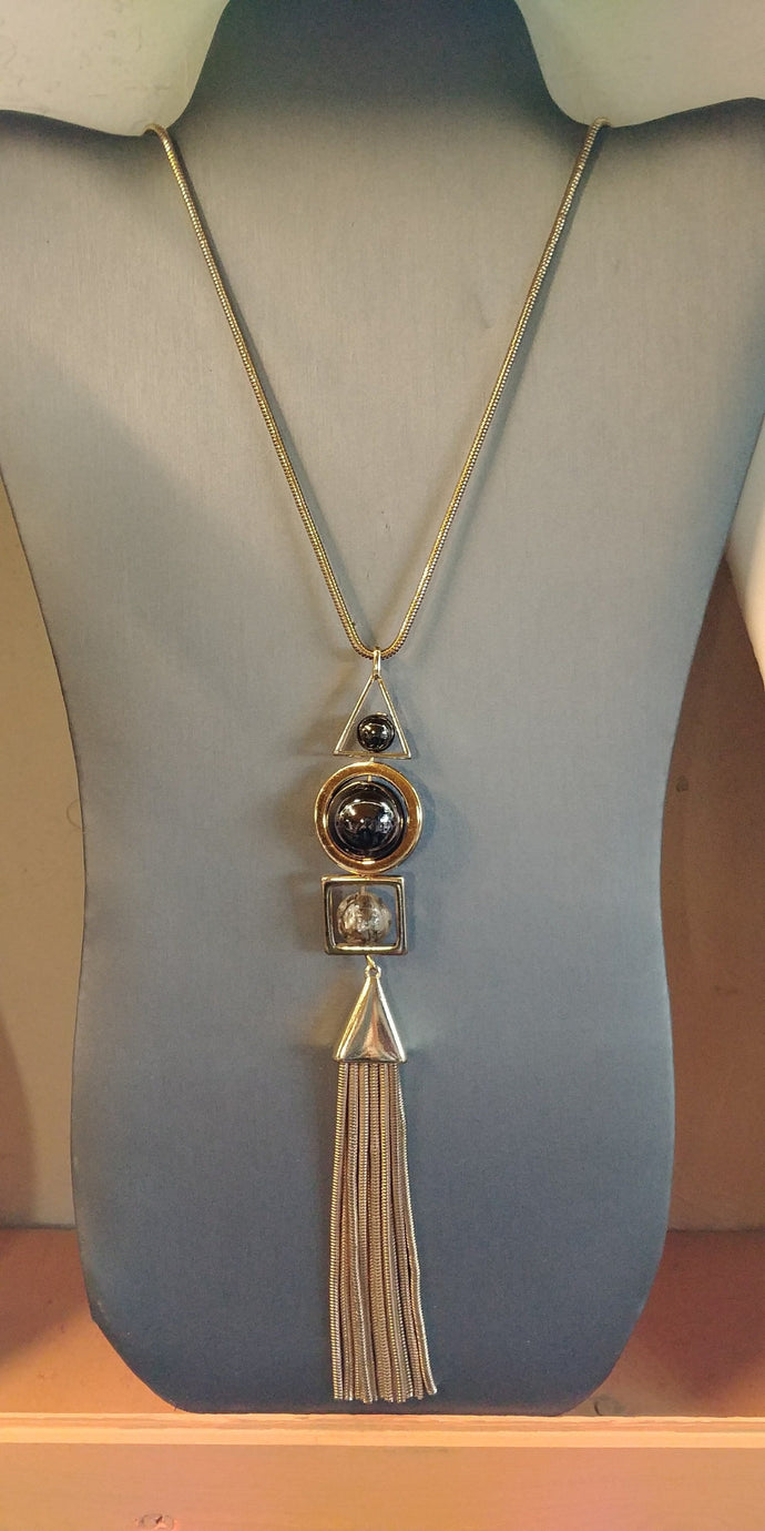 Black Orb Tassel Pendant Necklace
