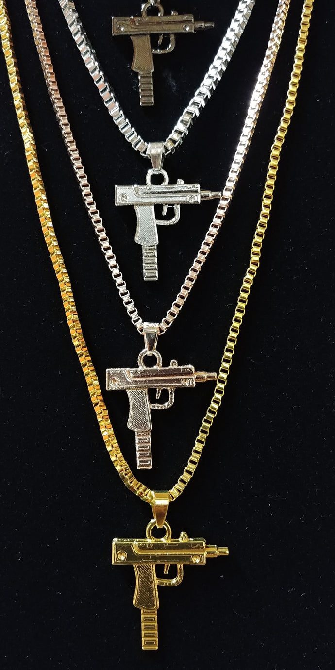 Uzi Pendant Box Chain Link Necklace