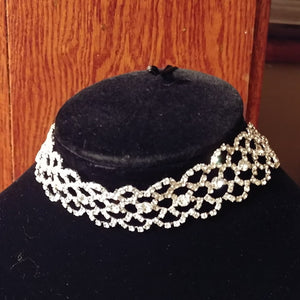 Silver Rhinestones Hollow Choker Necklace