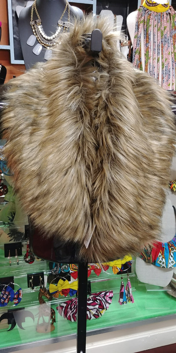 Faux Fur Long Shawl Collar Camel