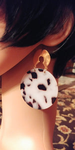 Acrylic Disc Dangler Gold Tone Flat Open Circle Push Back Stud Earrings